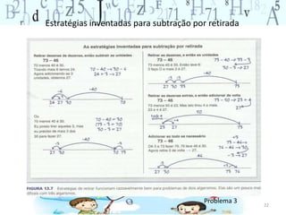 22 
Estratégias inventadas para subtração por retirada 
Problema 3 
 