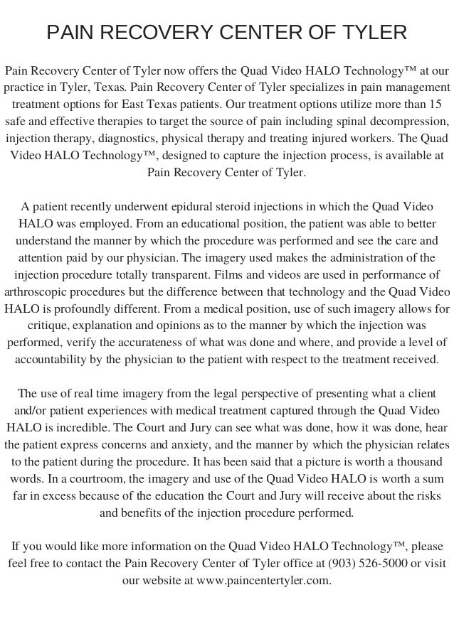 Quad Video HALO Technology Pain Recovery Center of Tyler Tyler Texas