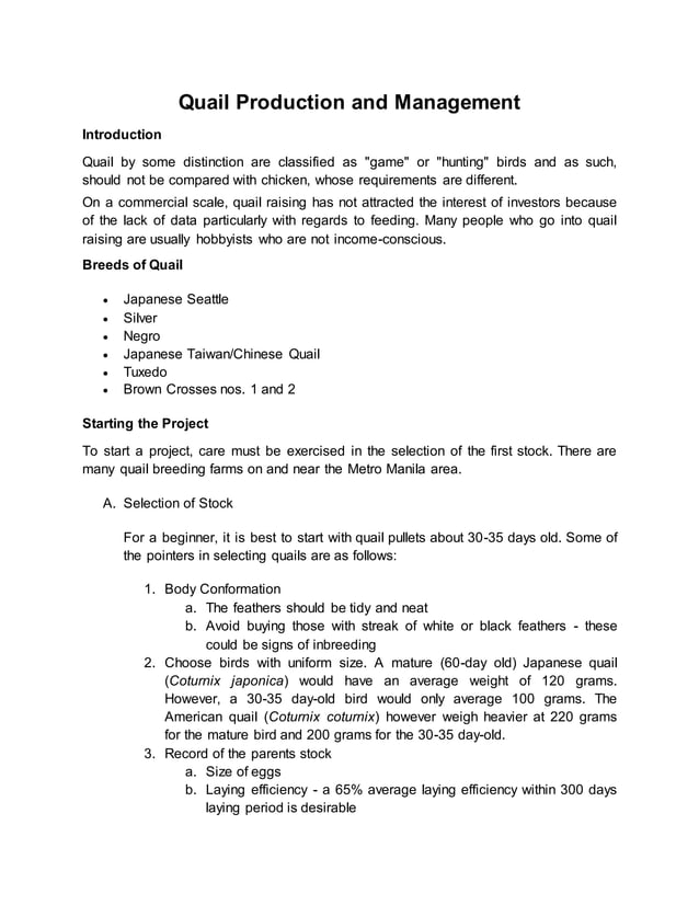 Quail Production and Management | PDF