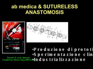 Ferrari  E. et al.; Interact CardioVasc Thorac Surg 2007;6:5-8 ab medica & SUTURELESS ANASTOMOSIS Produzione di prototipi Sperimentazione clinica Industrializzazione 
