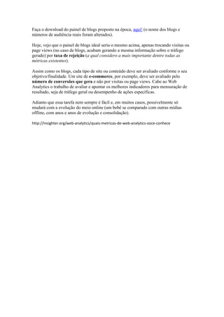 Quais métricas de web analytics você conhece