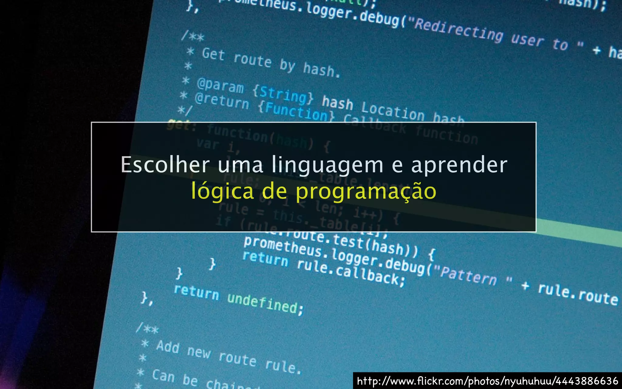 Escolher uma linguagem e aprender
      lógica de programação




                    http://www.ﬂickr.com/photos/nyuhuhuu/4443886636
 