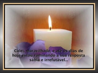 Calei, maravilhado, e até os dias de hoje estou ruminando a sua resposta sábia e irrefutável... 