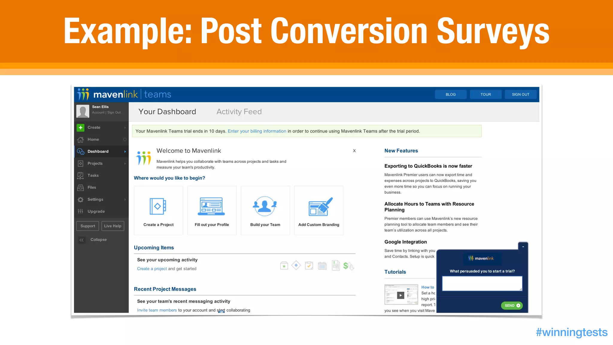 Example: Post Conversion Surveys
#winningtests
 