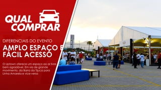 AMPLO ESPAÇO E
FÁCIL ACESSO
DIFERENCIAIS DO EVENTO
O Uptown oferece um espaço ao ar livre
bem agradável. Em via de grande
movimento, da Barra da Tijuca para
Linha Amarela e vice-versa
 