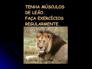 TENHA MÚSCULOS DE LEÃO. FAÇA EXERCÍCIOS REGULARMENTE. 