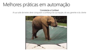 Consistente e Confiável
A sua suíte de testes deve conquistar a confiança da sua equipe, do seu gerente e do cliente
 