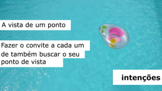 A vista de um ponto


Fazer o convite a cada um
de também buscar o seu
ponto de vista

                            intenções
 