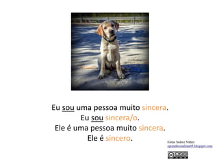 Eu sou uma pessoa muito sincera.
Eu sou sincera/o.
Ele é uma pessoa muito sincera.
Ele é sincero.
 