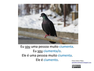 Eu sou uma pessoa muito ciumenta.
Eu sou ciumenta/o.
Ele é uma pessoa muito ciumenta.
Ele é ciumento.
 
