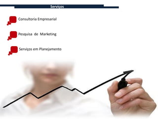 Serviços


Consultoria Empresarial


Pesquisa de Marketing


Serviços em Planejamento
 