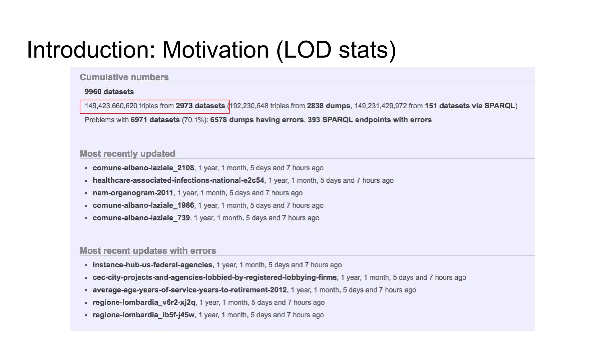 Introduction: Motivation (LOD stats) 