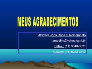 AMPellim Consultoria e Treinamento 
ampelim@yahoo.com.br 
Telfax.: (11) 3040-3021 
Celular: (11) 8282-3512 

