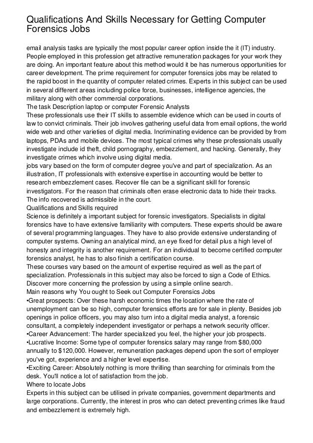Qualifications And Skills Necessary for Getting Computer Forensics Jo…