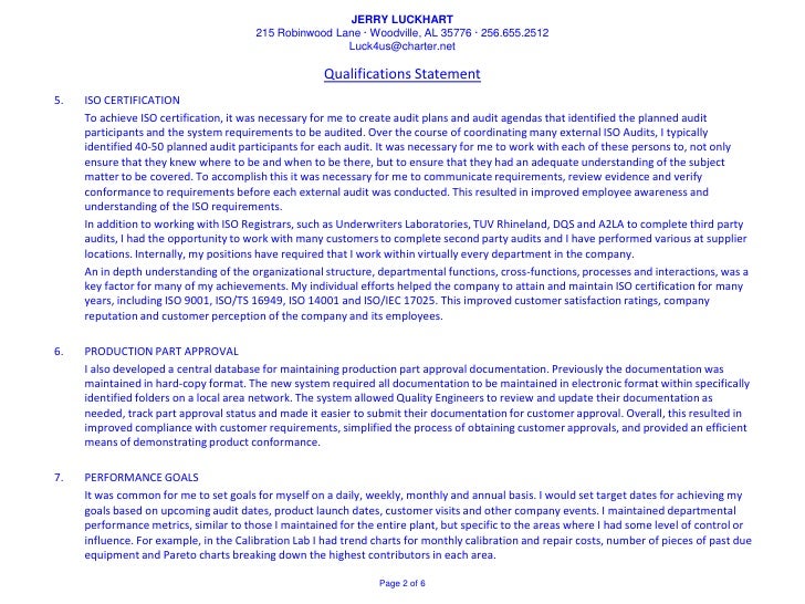 Qualifications Statement