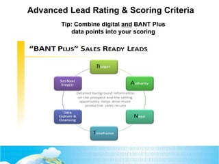 Advanced Lead Rating & Scoring Criteria
16
Tip: Combine digital and BANT Plus
data points into your scoring
 