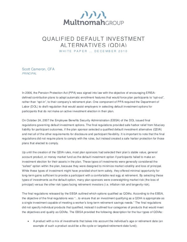 Qualified Default Investment Alternatives