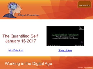 ©2013 LHST sarl
The Quantified Self
January 16 2017
Introduction
©2016 L. SCHLENKER
Shots of Awe
Working in the Digital Age
http://Dsign4.biz
 