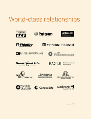 World-class relationships
As of July 2013
**
 