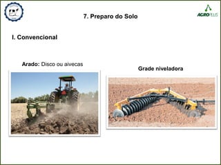 7. Preparo do Solo
Arado: Disco ou aivecas
Grade niveladora
I. Convencional
 