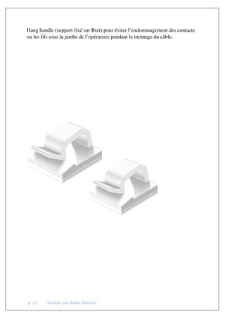 p. 13 Réaliser par Ridha Zarrouki
Hang handle (support fixé sur Bret) pour éviter l’endommagement des contacte
ou les fils sous la jambe de l’opératrice pendant le montage du câble.
 