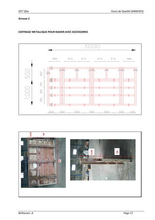 ISET Sfax Cours de Qualité (ANNEXES)
Belhassen. A Page 17
Annexe 2
COFFRAGE METALLIQUE POUR RADIER AVEC ACCESSOIRES
 