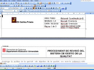   PRESENTACIÓ Generalitat de Catalunya Departament d’Educació i Universitats Q i MC Projecte de Qualitat i Millora Contínua  