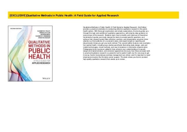  EXCLUSIVE Qualitative Methods In Public Health A Field Guide For 