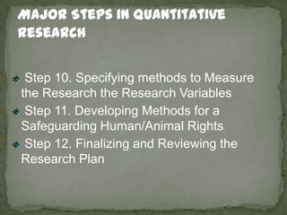 Major Steps in Quantitative Research<br /> Step 10. Specifying methods to Measure the Research the Research Variables<br /...