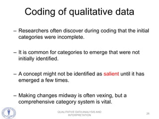 coding, segmenting & categorizing in qualitative data... Qualitative Data Analysis and Interpretation | PPTX