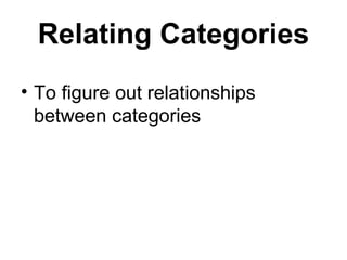 Relating Categories To figure out relationships between categories 
