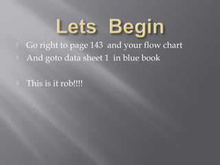    Go right to page 143 and your flow chart
   And goto data sheet 1 in blue book

   This is it rob!!!!
 