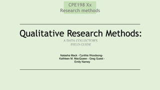 Qualitative Research Methods:
Natasha Mack – Cynthia Woodsong-
Kathleen M. MacQueen – Greg Guest –
Emily Namey
 