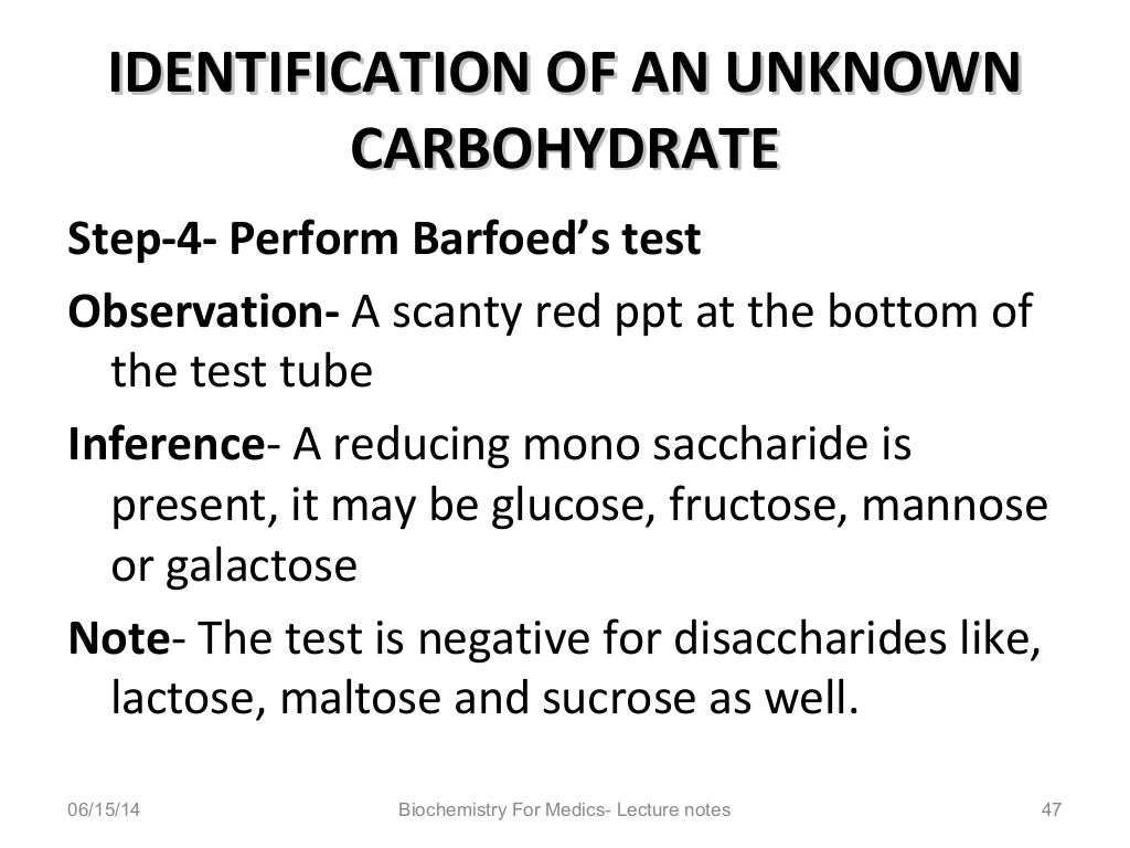 Qualitative tests for carbohydrates