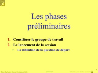 Utilisation ou copie interdites sans citation
janvier 23
Rémi Bachelet – Ecole Centrale de Lille
8
Les phases
préliminaire...