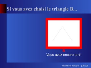 Si vous avez choisi le triangle B...




                              B
                    Vous avez encore tort !


                                    ´
                              Qualite des maillages – p.85/329
 