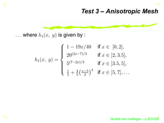 Test 3 – Anisotropic Mesh


where       is given by :
        ¡
                                    if




                    ¢(
                         f0
                         
                                    if


                    
    ¡




                f(
                     0
                      
                    ¢
                                    if




                                
              e ¡

                    e 

                          ¢ e
                                    if
                      




                                               ´
                                         Qualite des maillages – p.303/329
 