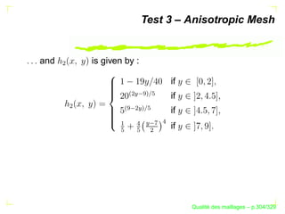 Test 3 – Anisotropic Mesh


and   ¢   is given by :

                                        if




                      c ¢(
                             d0
                               e
                                        if
      ¢




                  d(

                             e 0
                         %¢
                                        if

                       c


                                    
                                    f
                e ¡

                       e 
                         c
                                        if

                                ¢




                                                   ´
                                             Qualite des maillages – p.304/329
 