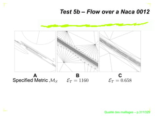 Test 5b – Flow over a Naca 0012




        A                  B                   C
Speciﬁed Metric
                  S




                                           ´
                                     Qualite des maillages – p.311/329
 