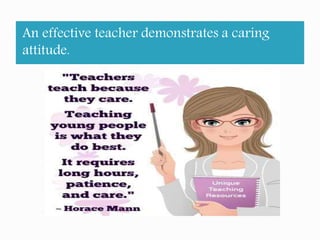 An effective teacher demonstrates a caring
attitude.