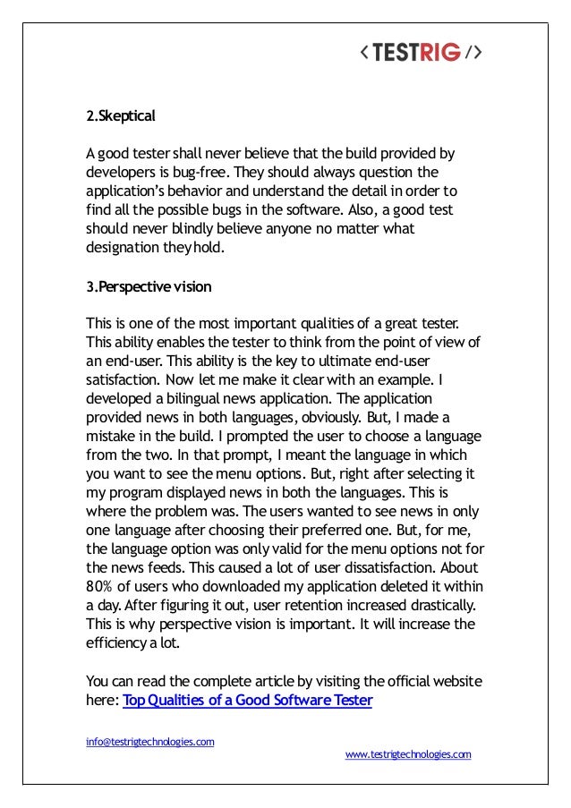 Qualities of Good Software Tester By Testing Experts Testrig Technologies