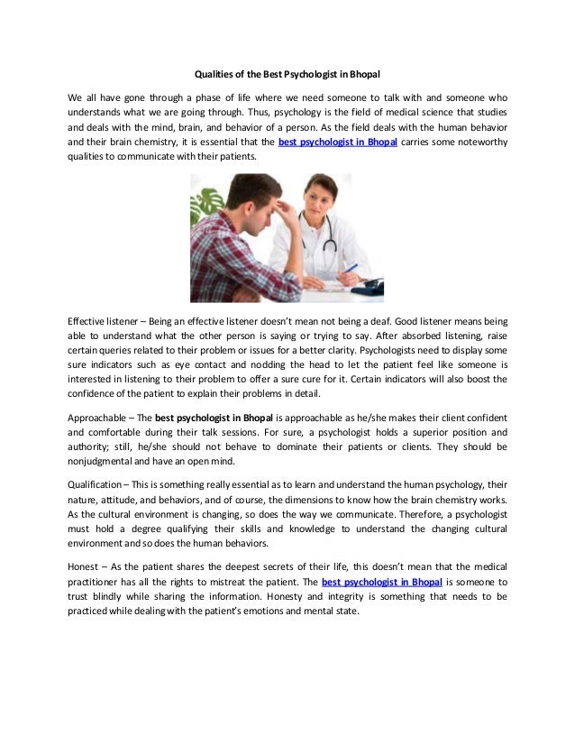 Qualities of the best psychologist in bhopal