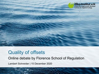 Quality of offsets
Online debate by Florence School of Regulation
Lambert Schneider | 15 December 2020
 