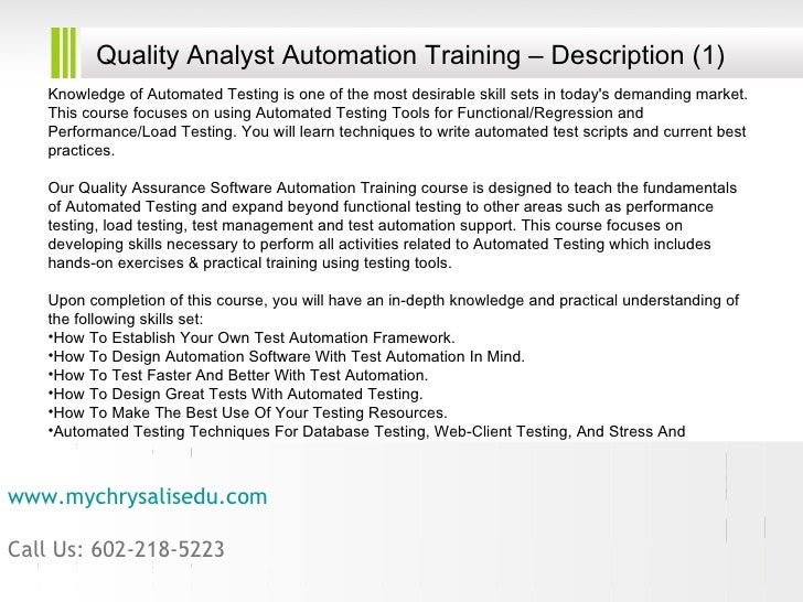 Quality analyst automation training Arizona