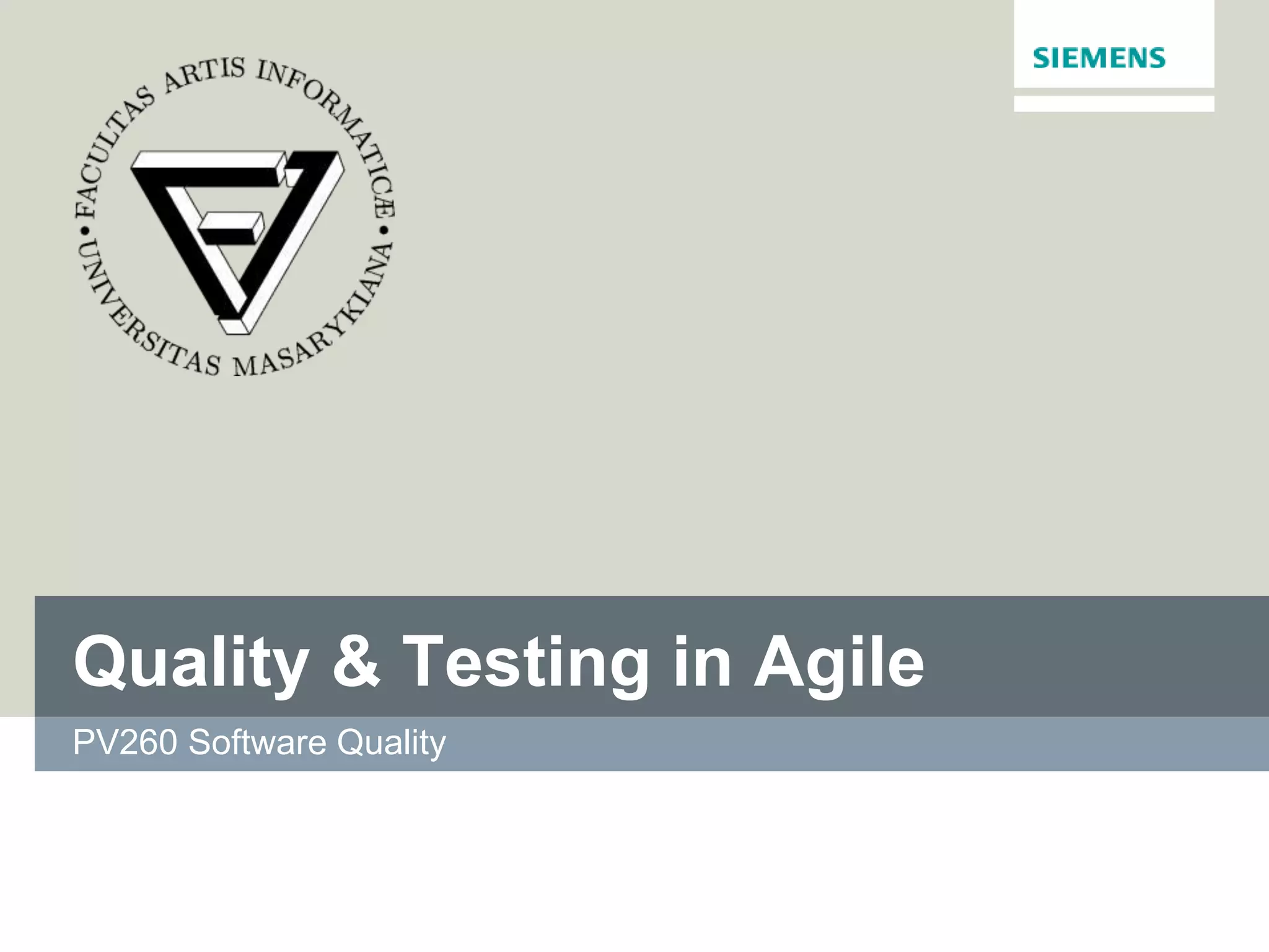 Quality & Testing in Agile PV260 Software Quality 