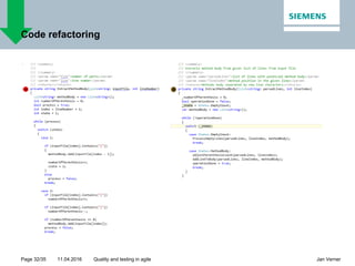 11.04.2016Page 32/35 Jan VernerQuality and testing in agile
Code refactoring
 