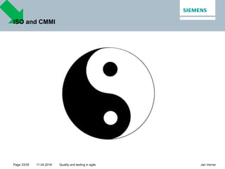 11.04.2016Page 33/35 Jan VernerQuality and testing in agile
ISO and CMMI
 