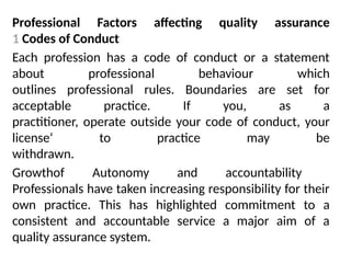 QUALITY AND QUALITY ASSURANCE IN HEALTHCARE SETTINGS | PPTX