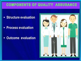  Structure evaluation
 Process evaluation
 Outcome evaluation
 