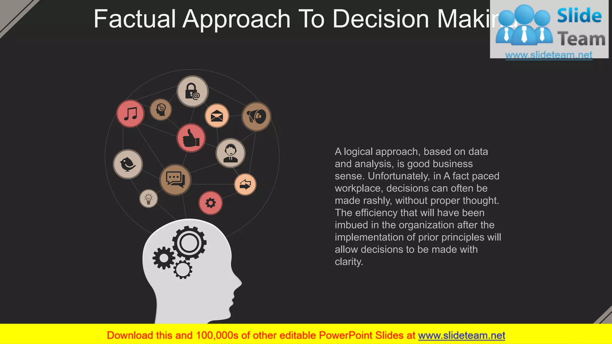 Factual Approach To Decision Making
A logical approach, based on data
and analysis, is good business
sense. Unfortunately, in A fact paced
workplace, decisions can often be
made rashly, without proper thought.
The efficiency that will have been
imbued in the organization after the
implementation of prior principles will
allow decisions to be made with
clarity.
20
 